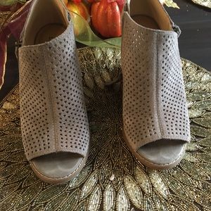 Lucky brand open toe suede wedge booties